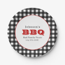 Gingham BBQ Family Picnic Papper Plate