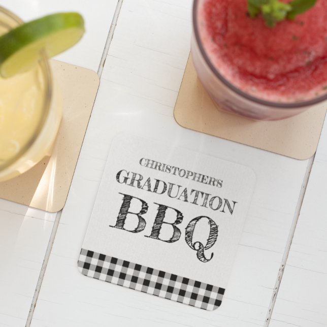 Gingham BBQ för examen Underlägg Papper Kvadrat (Skapare uppladdad)