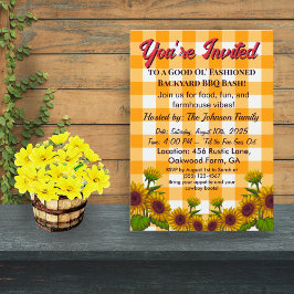 Gingham BBQ Invite Barn Style Backyard Party   Inbjudningar