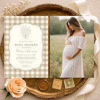 Gingham Beige Elfenbensvit Blommig Slinga Foto Bar