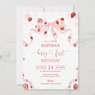 Gingham Berry First Birthday 1st Birthday Inbjudningar