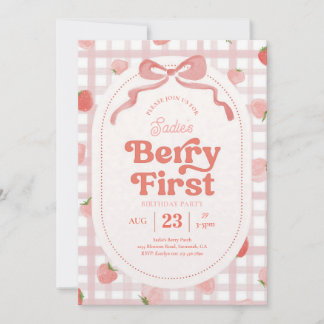 Gingham Berry Första Födelsedag Inbjudningar