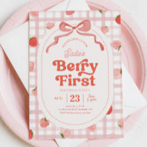 Gingham Berry Första födelsedagsinbjudan