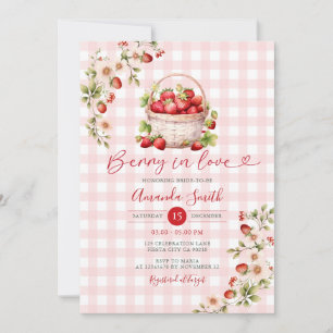 Gingham Berry i kärlek jordgubbens Möhippa Inbjudningar