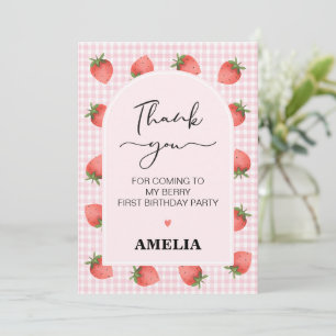 Gingham Berry Sweet 1st Birthday Tack ditt kort