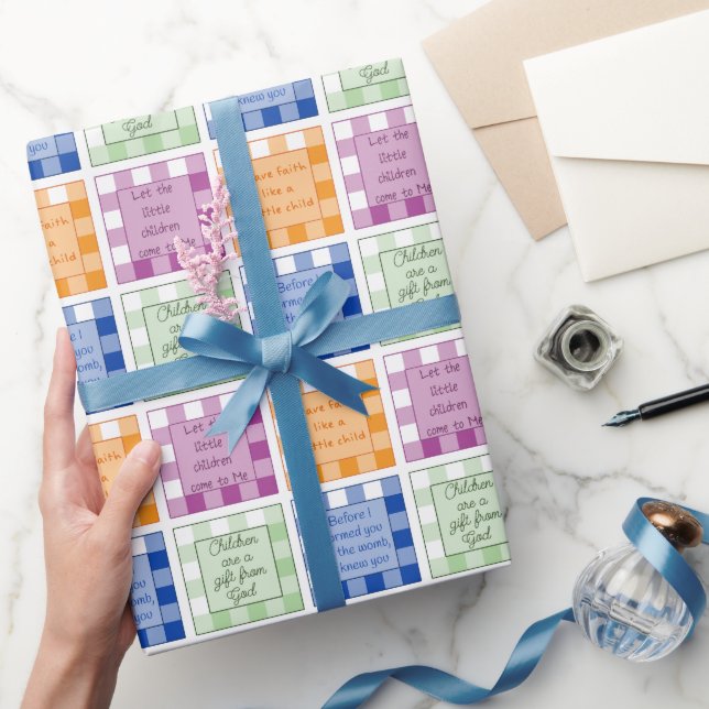 Gingham Bible verses om barn spädbarn Presentpapper (Gifting)