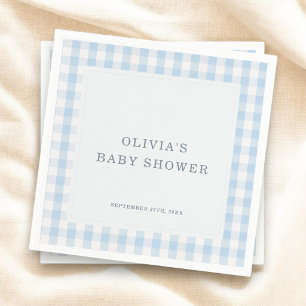 Gingham Blå Pojke Baby Shower Fest Pappersservett