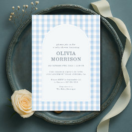Gingham Blå Pojke Baby Shower Inbjudningar