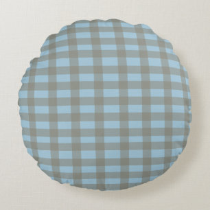 Gingham Blå Rund Kudde