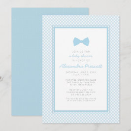 Gingham blå slips baby shower inbjudningar