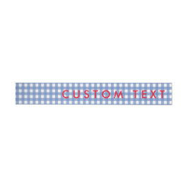 Gingham Blå & Vita Oz Wrap Around Inbjudan Etikett