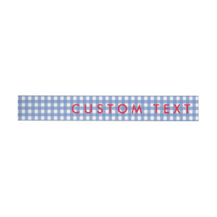 Gingham Blå & Vita Oz Wrap Around Inbjudan Etikett
