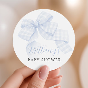 Gingham Blåa Båge Bebis Shower Klistermärken
