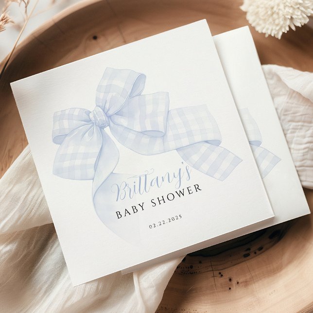 Gingham Blåa Band Babyshower Pappersservetter (Skapare uppladdad)