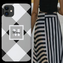 Gingham - Black and Grått Phone Case
