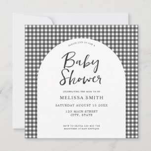 Gingham Black White Checkated Play Baby Shower Inbjudningar