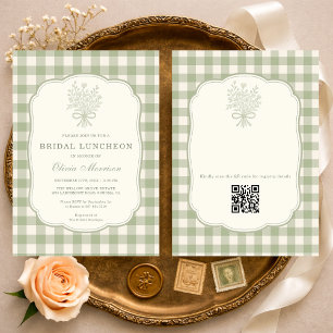 Gingham Blommig Band Bröllops Luncheon QR-kod Inbjudningar