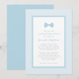 Gingham Blue bow tie virtuell babydusch Inbjudningar