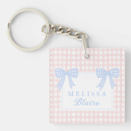 Gingham Blue Bows Dubbla Gingham Keychain