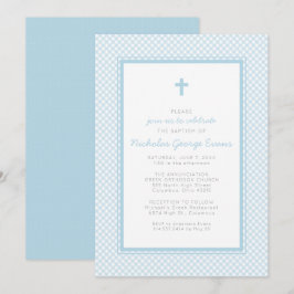 Gingham Blue boybaptism Inbjudningar