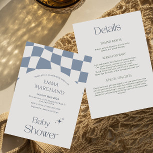 Gingham Blue Checkered Gammal Baby Shower Inbjudningar