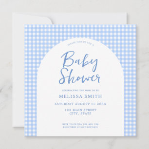 Gingham Blue Checkered Play Baby Shower Inbjudningar