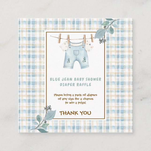 Gingham Blue Jean Baby Shower Diaper Raffle Tilläggskort (Framsida)