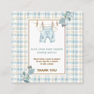 Gingham Blue Jean Baby Shower Diaper Raffle Tilläggskort