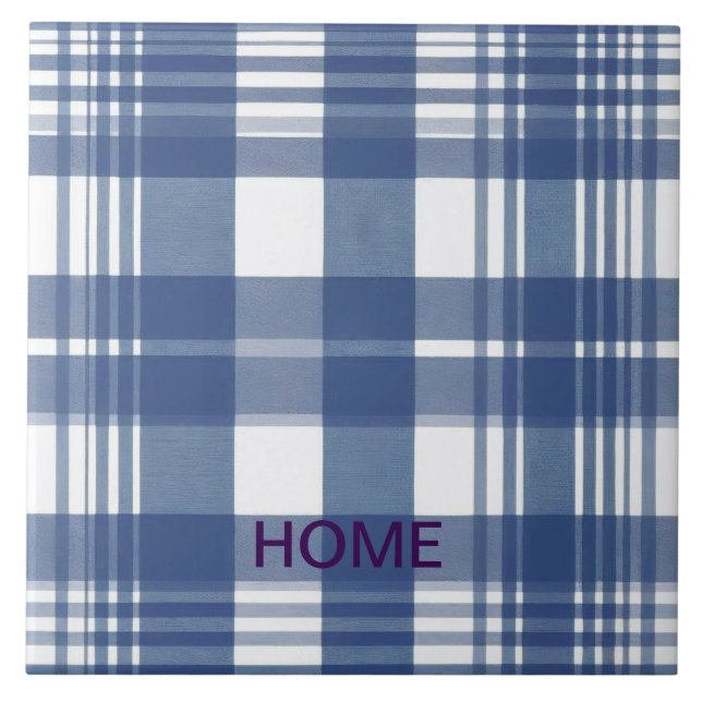 Gingham Blue och white Kakelplatta (Framsidan)