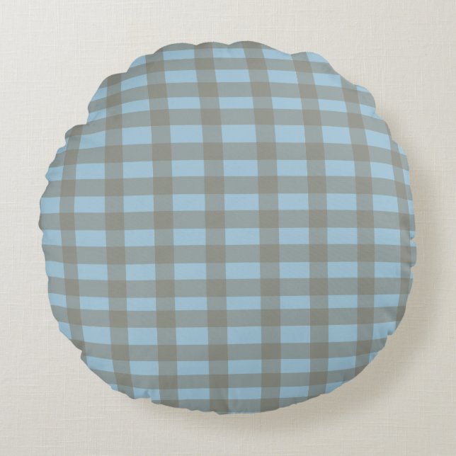 Gingham Blue  Rund Kudde (Framsidan)
