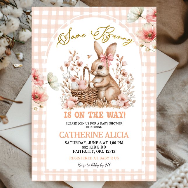 Gingham Boho Floral Easter Bunny Baby Shower Inbjudningar (Skapare uppladdad)
