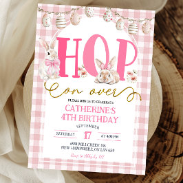 Gingham Boho Floral Hop on over Bunny Birthday Inbjudningar