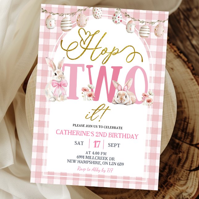 Gingham Boho Floral Hop Two It Birthday Inbjudningar (Skapare uppladdad)