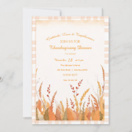 Gingham Boho Pampas Grass Rustic Thanksgiving Inbjudningar
