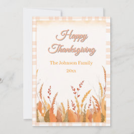 Gingham Boho Pampas Grass Rustic Thanksgiving Julkort