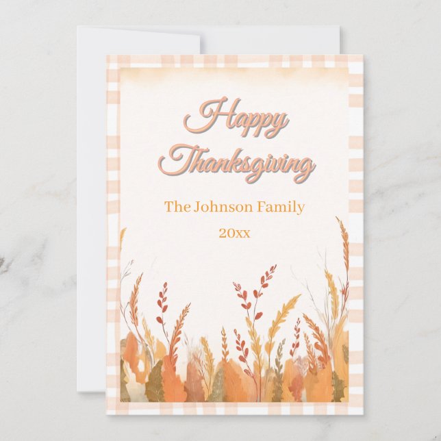 Gingham Boho Pampas Grass Rustic Thanksgiving Julkort (Framsida)