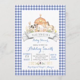 Gingham bondgård baby shower inbjudan