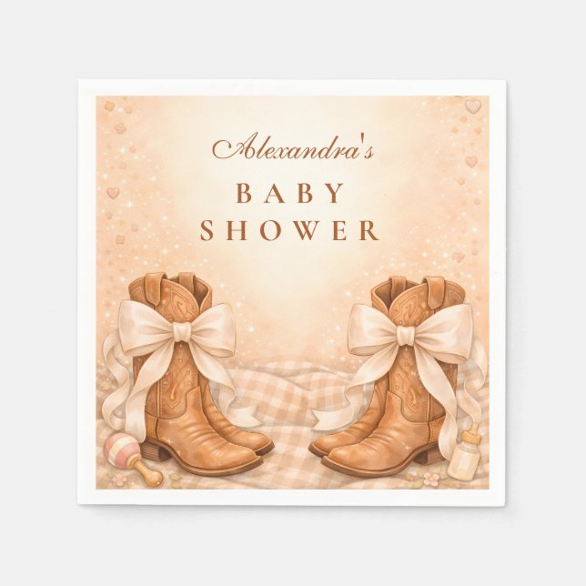 Gingham Boots And Bows Baby Shower Pappersservett (Framsidan)