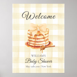 Gingham Bow Pancake Brunch Baby Shower Välkommen Poster