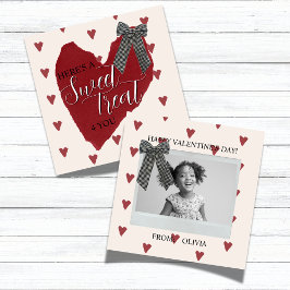 Gingham Bow Red Valentine's Classroom Photo Card Anteckningskort