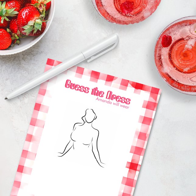 Gingham Bride to be Gress Gingham Anteckningsblock (Guess the dress bride to be drawing gown game bachelorette hen party gingham country chic red pink)