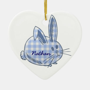 gingham bunny julgransprydnad keramik