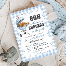 Gingham Burger BBQ Bebis Bjudning Inbjudningar