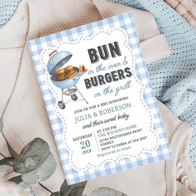 Gingham Burger BBQ Bebis Bjudning Inbjudningar (Skapare uppladdad)