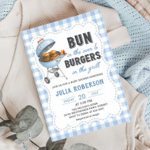 Gingham Burger BBQ Bebis Shower Inbjudan