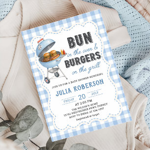 Gingham Burger BBQ Bebis Shower Inbjudan