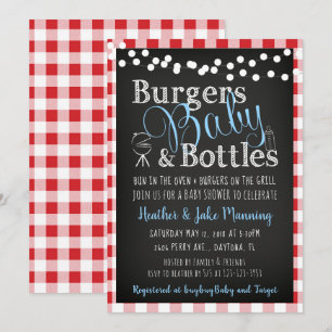 Gingham Burgers Flaskor, Baby Shower-inbjudan Inbjudningar