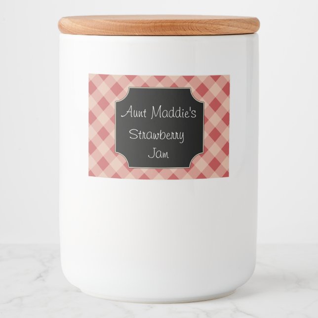 Gingham Burk Kitchen Labels Gift Märkre Stickers Mat Etiketter (Framsida)