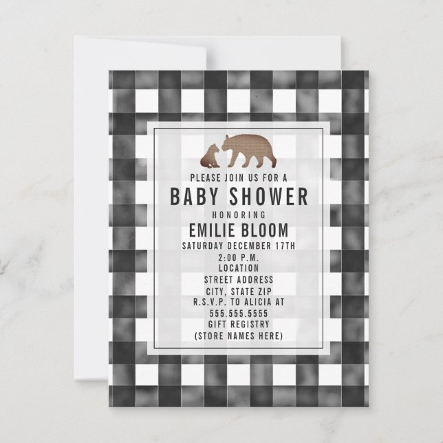 Gingham Burlap Bears Baby Shower Inbjudningar (Framsida)