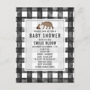 Gingham Burlap Bears Baby Shower Inbjudningar